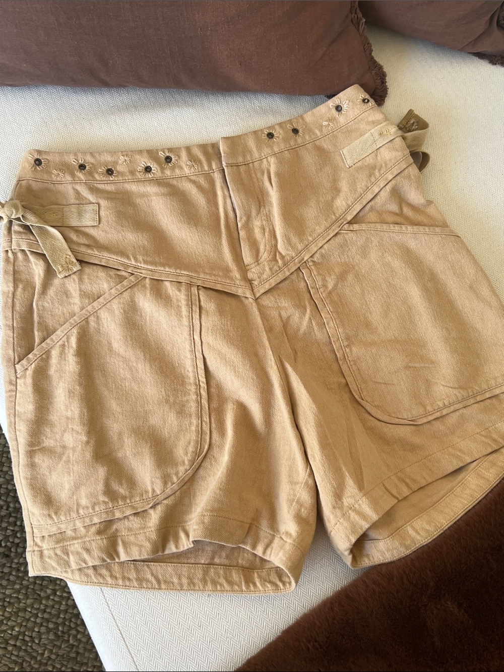 Agua Bendita Joan Khaki Linen-Blend High-Waisted Utility Shorts